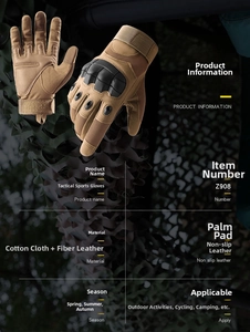 Tactical full finger gloves with touch screen fiber leather and protective hard shell