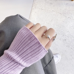 Minimalist S925 sterling silver open ring with dual polished beads worn on finger