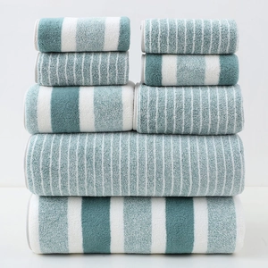 8-piece blue and white striped cotton towel set with bath towels and hand towels