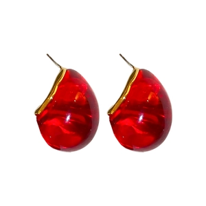 Boucles d'oreilles vintage en résine ambre en forme de goutte avec bordure dorée