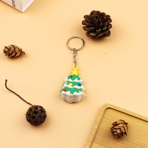 3D Christmas tree keychain made of soft PVC with colorful dots and a star on top
