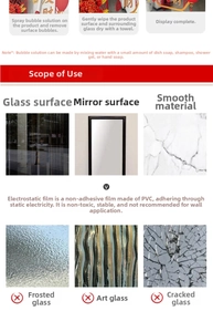 Guide for static Christmas window stickers showing installation steps and suitable surfaces