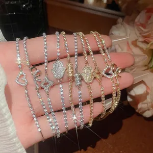 Women Adjustable Tennis Bracelet Copper With Zircon Heart Bow Flower Hamsa Hand Pendants Elegant Fashion Jewelry