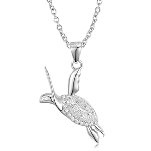 Elegant S925 sterling silver sea turtle necklace pendant with zircon stones and turtle shell carvings