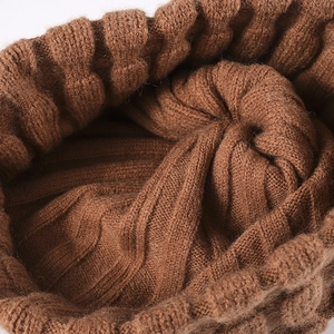 Deep brown jacquard knit beanie for women with warm ribbed texture and thick material