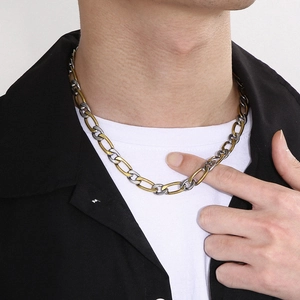 Street style hip hop two-tone gold and silver NK link chain necklace for men