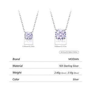 925 Sterling silver necklace with lavender rose cut zircon in 6mm and 8mm sizes