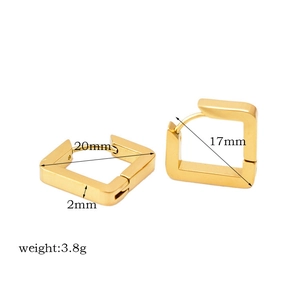 Detail showing dimensions of 18k gold plated stainless steel square hoop earrings