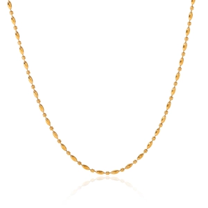 Detail of gold beaded stainless steel chain with alternating polished spheres and oval links