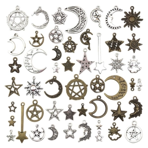 Assorted DIY celestial charms including sun moon and stars for jewelry making