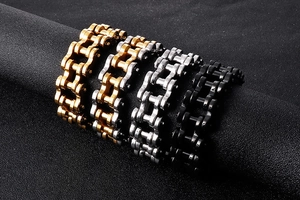 Four 22mm stainless steel motorcycle bike chain bracelets in gold, silver, and black finish
