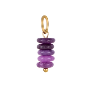 Natural purple stone vertical pendant with gold plated stainless steel ring attachment
