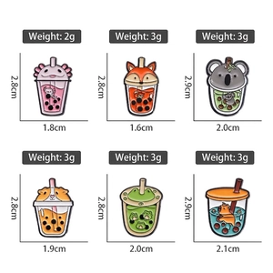 Cute animal bubble tea enamel pins set featuring fox and koala for bags and clothes