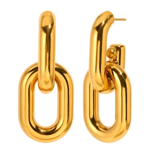 18K gold plated stainless steel hollow chain link stud earrings with mirror polished finish