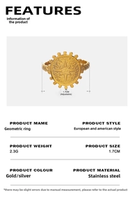 Detail showing an 18K gold plated octagonal star ring with 1.7cm adjustable diameter