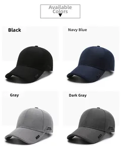 Détail de casquettes de baseball en noir, marine et gris montrant le tissu texturé