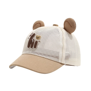 Casquette d'été en maille pour bébé avec oreilles d'ours 3D et broderie lettre hi