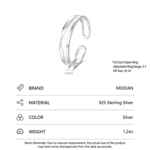 Minimalist S925 sterling silver double-layer crossover open ring with polished finish