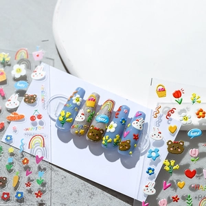 Adesivi Per Unghie Rilievo 3D Autoadesivi Cartone Animato Orso Coniglio Graffiti Decorazione Manicure DIY