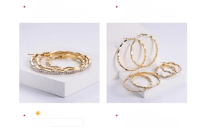 Detailed view of 18K gold plated hoop earrings with zircon pavé and wave textures