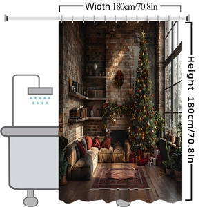 Detail eines 180x180cm wasserfesten Polyester-Duschvorhangs mit festlichem Weihnachtsmotiv
