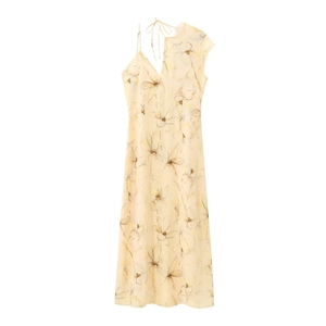 Robe Maxi Fleurie Dos Nu Fendue À Licou Bretelles Spaghetti Lacet Polyester Élégante Été Pour Femmes