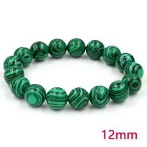 Bracciale elastico in malachite verde con perle in pietra naturale da 12mm