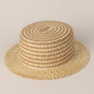 Chapeau Canotier Paille De Blé Naturelle Large Bord Protection Solaire Été Plage Mode Sommet Plat Femmes