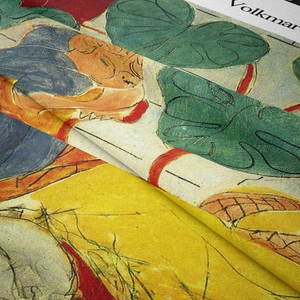 Close-up of the artistic modern print on high-quality twill woven tapestry fabric