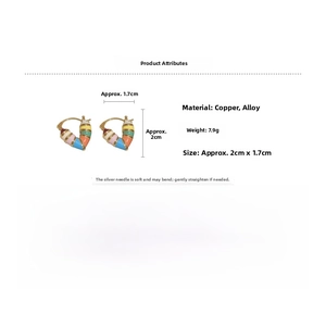 Detail view of colorful heart enamel earrings with s925 silver pins and dimensions