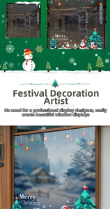 Détail de stickers de Noël pour vitrine avec Père Noël, bonhomme de neige et décorations
