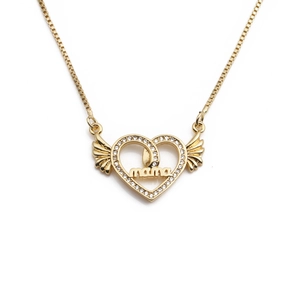 Goldene Herz-Flügel Mama Halskette mit Zirkonia als Geschenk zum Muttertag
