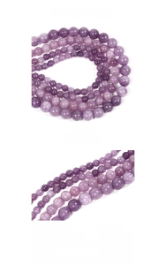 Macro detail of natural lavender lepidolite beads in 4mm 6mm and 8mm sizes for DIY jewelry