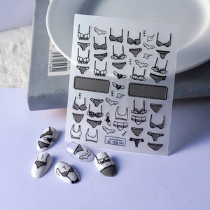 5D embossed nail art stickers featuring sexy black lace lingerie and heart patterns