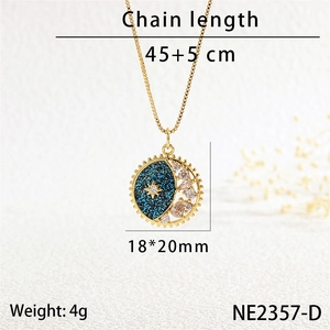 Detailed view of gold star and moon pendant with dimensions 18x20mm and 45cm chain length