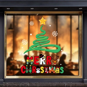 Christmas tree window static sticker with festive Merry Christmas elk and bell designs