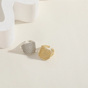 Luxury geometric gold and silver open rings with full zircon stones on stone base