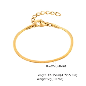Flat gold snake chain bracelet details showing 0.2cm width and adjustable lobster clasp