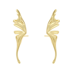 Detailed view of elegant gold-plated butterfly wing earrings with cubic zirconia inlay