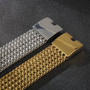 Men's mesh titanium steel bracelets in gold and silver finish with square buckle