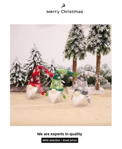 Three Christmas forest gnomes with knitted snowflake hats and clear candy jars in a festive set