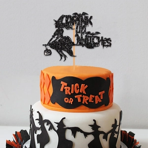 Glittery Drink Up Witches cake topper with witch silhouette for Halloween party decor