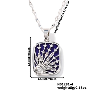 Silver shooting star necklace with blue enamel pendant and detailed size specifications