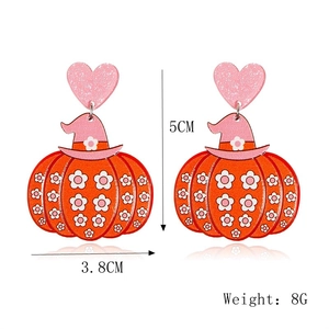 Detail view of pink heart studs and floral pumpkin acrylic earrings with size 5cm height
