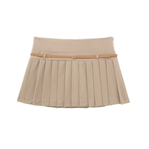 Gonna a pieghe kaki a vita alta con cintura marrone sottile in stile casual 3D