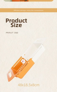 Detail view of the expandable sink strainer basket in orange and white for kitchen storage