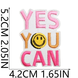 Close-up of Yes You Can embroidered patch with 5.2cm x 4.2cm precise size markings