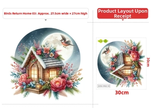 Floral wall sticker with birdhouse and moon, including 30x30cm layout sheet detail