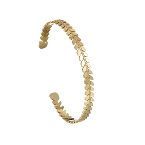 Minimalist 18k gold plated stainless steel open bangle with wheat leaf pattern design