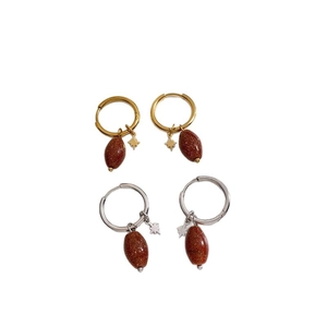 Boucles d'oreilles vintage françaises avec pierre ovale et étoile en or et argent